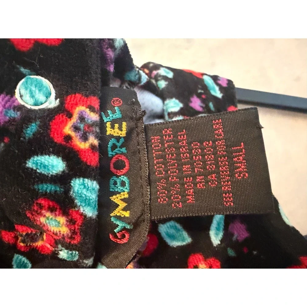 Gymboree Girls Small Black Floral Velvet Sleeveless Swing Top Corduroy Print